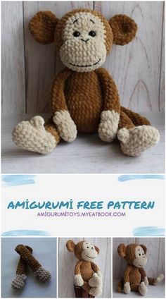 an amigurmi monkey is sitting on the floor and has four different patterns to make it