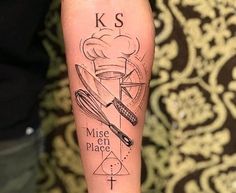 a person with a tattoo on their arm has a chef's hat and spatula