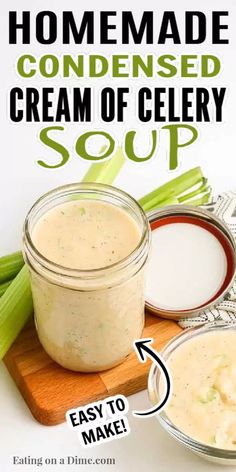 homemade cream of celery soup recipe in a jar