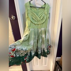 Xxl But Fits Like An Xl. Never Worn. Light Cotton Dress. Green Spring Holiday Dresses, Spring Holiday Green Dresses, Green Cotton Holiday Dress, Casual Green Christmas Dress, Green Holiday Dress, Butterfly Print Dress, Amazon Dresses, Holiday Dress, Cotton Lights