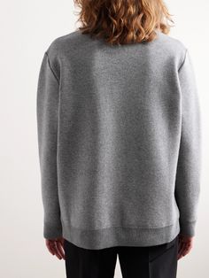 Valentino Garavani’s sweater is knitted with a generous amount of wool for a soft handle. It's defined by a crew neck and ribbed trims and has a tonal 'VLOGO' subtly appliquéd above the hem. Luxury Fine Knit Merino Wool Top, Luxury Fine Knit Cashmere Top, Cashmere Crew Neck Knit Sweater, Merino Wool Knit Sweater For Work, Gray Merino Wool Knit Sweater, Luxury Wool Sweater For Layering, Crew Neck Knit Sweater For Work, Luxury Knit Sweater For Fall, Gray Wool Sweater With Textured Knit