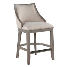 an upholstered bar stool with nail polishing on the legs and backrests