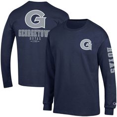 a navy long - sleeved shirt with the georgetown logo on it