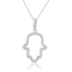 Express your faith wearing this timeless and elegant Suzy Levian hamsa hand pendant. Rich white round cut cubic zirconias set in sterling silver. This beautiful symbol of faith hangs on an 18" cable chain and is secured with a spring ring clasp. The hamsa hand symbolizes the hand of God. In all faiths it is a protective sign. It is believed that the Hamsa pendant brings its owner happiness, luck, health, and good fortune. It's subtle design flaunts your simple yet sophisticated style. This penda The Hand Of God, Gemstone Brooch, Hand Pendant, Hand Of God, Beautiful Symbols, Hamsa Pendant, Cubic Zirconia Bracelet, Cubic Zirconia Jewelry, Cubic Zirconia Earrings