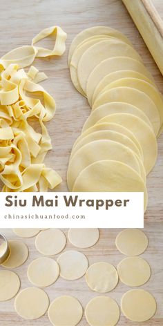 the ingredients to make su mai wrapper are laid out on a cutting board