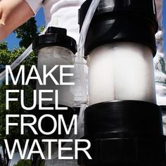 a person is holding a water bottle with the words make fuel from water on it