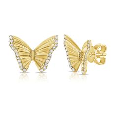 Butterfly-shaped Yellow Gold Jewelry With Diamond Accents, Fine Jewelry Butterfly-shaped Yellow Gold Jewelry, Fine Jewelry Yellow Gold Butterfly, 14k Yellow Gold Earrings With Diamond Accents, Butterfly Shaped Diamond Earrings With Accents, Butterfly Diamond Earrings With Diamond Accents, 14k Gold Butterfly Earrings For Anniversary, Butterfly Diamond Earrings With Accents, 14k Gold Butterfly Jewelry For Anniversary