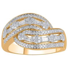 two tone gold ring with white diamonds in the middle and an open band around it