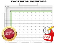 the football squares is shown with a gold seal and a red bookmark on it