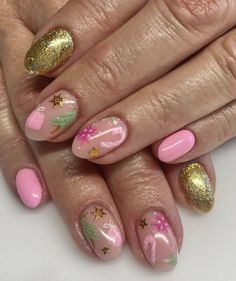 Pink Holiday Nails, Pink Christmas Nail Designs, Navidad Nails, Pink Christmas Nail, Pink Gel, Summery Nails, Pink Holiday, Christmas Nails Acrylic