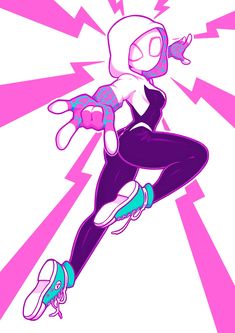 a drawing of a person jumping in the air on a skateboard with pink and purple background