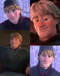 four different pictures of the same character in frozen water