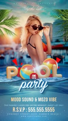 Beach Party Poster Design, Music Ig Story, Ocean Videos, Party Poster Design, Beach Club Party, Pool Pool