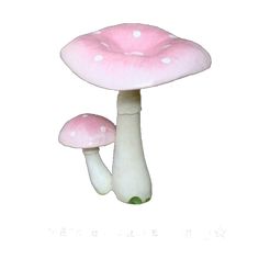 a pink mushroom with white dots on it