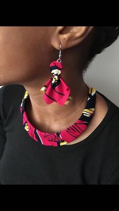 Textile Earrings, African Earrings, Fabric Earrings, Fabric Necklace