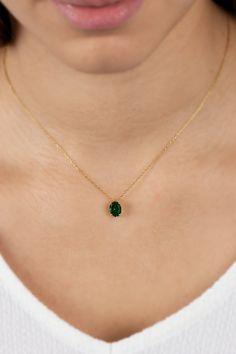 Oval Cut 14K Solid Gold Emerald Necklace 14K Gold Necklace - Etsy Emerald Birthstone Necklace For Wedding, Classic Necklace For May Birthstone Gift, Classic Emerald Necklace With Oval Pendant, Oval Yellow Gold Birthstone Necklace Gift, Dainty Oval May Birthstone Jewelry, Dainty Oval Necklace For May Birthstone, Dainty Oval May Birthstone Necklace, Fine Jewelry Emerald Necklace With Oval Pendant, Oval Pendant Birthstone Necklace In 14k Gold