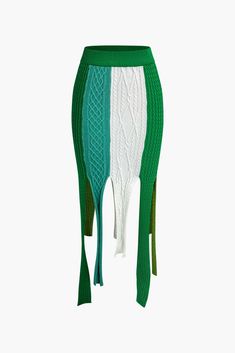 Contrast Fringe Hem Knit Midi Skirt Knitted Skirts, Summer Knitwear, Trendy Bottoms, Knit Dresses, Knit Midi Skirt, Knit Bottom, Half Skirt, Skirts For Women, Knit Midi