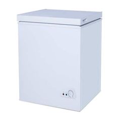 a white chest freezer on a white background