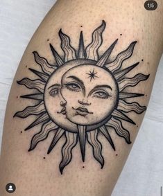 a sun and moon tattoo on the leg