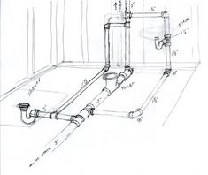 this is an image of a drawing of pipes and piping lines in a room