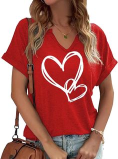 PRICES MAY VARY. Womens Valentines Day V Neck Shirt Funny Love Heart Graphic Short Sleeve Tee Couple Matching Gift Tops Soft Material: The fabric of love heart shirt outfits for women is comfortable soft and breathable very comfortable to wear in winter stretchy and hand washable or machine washable suitable for all women Style: Valentines Day Plaid Heart Glitter V Neck Shirt, Funny Heart Short Sleeve Graphic Tee Tops,Funny Glitter Gnome Printed Shirt,Couple Matching Shirts, Casual Tops, Occasio Heart Shirt Outfit, Special Gifts For Mom, Valentines Day Funny, Funny Couple, Custom Tee Shirts, V Neck Shirt, Matching Couple Shirts, Heart Graphic, Couple Matching