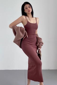 Item Type: DressMaterial: PolyesterPattern: SolidCollar: Round NeckSleeve Length: SleevelessColor: Black. Brown. Pink. Gray. KhakiSize: S.M Size(cm) Dress Length Bust S 116 60+ M 120 64+ Elastic Dress, Bodycon Casual, Rhinestone Dress, Dress Satin, Casual Wedding, Dress Material, Bandage Dress, Pink Gray, Mesh Dress