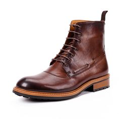 Men's English Boots The upper, fashioned out of sturdy full-grain leather, is detailed with impressive ornamentation. Every hole of the broguing is precise, the placement of the swooping wingtip and pinking is exact. Fine points which really shine on these boots which exemplify how well form can meet function. Stylish Men's Leather Boots It’s worth the effort to create a handsome and timeless boot you can wear with suits, chinos and cool jeans. Stitched soles are the mark of quality footwear. Wi Casual Leather Boots, Timeless Boots, Brogues Style, Luxury Boots, Genuine Leather Boots, Mens Leather Boots, British Men, Boot Types, Brown Brown