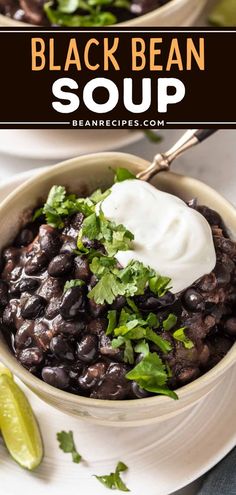 A healthy dinner recipe you shouldn't miss! This easy black bean soup with canned beans comes together so quickly with pantry ingredients! It is the perfect comfort food for weeknight dinners! Save this simple bean recipe for later! Bean Soup With Tomatoes, Healthy Black Bean Recipes, Bean Soup Mix Recipe, Vegan Black Bean Recipes, Soup With Tomatoes, Easy Bean Recipes, Easy Black Bean Soup, Healthy Soup Recipe, Healthy Main Meals