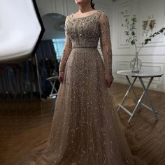 Nude Elegance: 2024 Dubai Arabic A-Line Evening Dress with Luxury – Larosabride Heavy Beaded Wedding Dress, Evening Dress Beaded, Modest Bridal Gowns, Backless Evening Dress, A Line Evening Dress, Satin Evening Dresses, Nude Dress, Glamour Dress, Evening Dresses Short