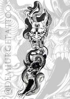 Hannya Maske Tattoo, Hannya Maske, Satanic Tattoos, Dragon Tattoo Sketch, Oni Tattoo, Black Art Tattoo, Samurai Tattoo Design, Tattoo Posters, Rune Tattoo