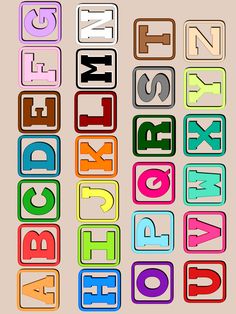 the letters and numbers are made up of different colors, shapes, and font options