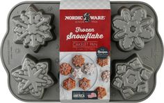 nordic ware frozen snowflake cookie pan with cookies in the shape of snowflakes