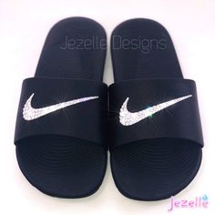 DETAILS: ★ Style: NIKE Big Kids' (Youth) Nike Kawa Slide Sandals★ Color: Black/Black★ Brand New In Box Please be aware that they only come in full sizes (no half sizes!) They also tend to run about a half size large. WHY JEZELLE? We understand that you want your bling to be as UNIQUE and AMAZING as you are, and 'mass-produced' bling just reminds you of how you wish you could find exactly what you're looking for. We specialize in creativity, style, and a flair for the one-of-a-kind-made-just-for- Nike Slide Sandals, Swarovski Nike, Nike Flip Flops, Nike Slippers, Nike Sandals, Bling Sandals, Nike Benassi, Gold Crystals, Nike Slides