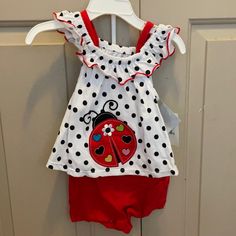 New With Tags Cute White Playtime Sets, Cute Red Sets For Spring, Red Cotton Set For Spring, Red Cotton Spring Set, Spring Red Cotton Set, Red Playwear Sets For Spring, Cute Red Playwear Sets, Cute White Cotton Sets, Flannel Shirt Outfit