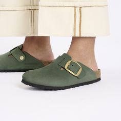 Boston Big Buckle Nubuck Leather Thyme | BIRKENSTOCK Berkinstock Boston, Boston Big Buckle, Arizona Big Buckle, Birkenstock Women, Native Shoes, Boston Clog, Stroller Accessories, Swimming Outfit, Birkenstock Boston