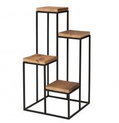 three tiered metal and wood side tables