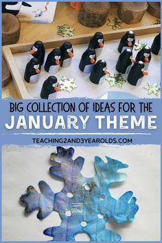 penguins and snowflakes are featured in this january theme for the big collection of ideas for the january theme