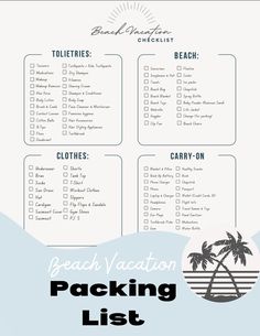 a beach vacation packing list with palm trees