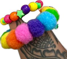 Playful Rainbow Beaded Bracelets, Playful Multicolor Handmade Craft Supplies, Playful Handmade Multicolor Craft Supplies, Playful Rainbow Jewelry For Festivals, Playful Multicolor Craft Supplies For Playtime, Adjustable Multicolor Novelty Craft Supplies, Funky Handmade Rainbow Bracelets, Handmade Funky Rainbow Bracelets, Clown Kandi