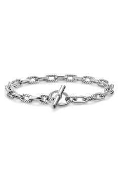 A toggle closure secures this signature chain bracelet made of alternating sculpted cable and smooth links. Toggle closure 18k gold or sterling silver Made in Italy Tuxedo Studs, David Yurman Bracelet, Silver Bracelets For Women, Cable Bracelets, Chain Strap Bag, Women's Bracelets, Silver Chain Bracelet, Sterling Silver Bracelet, Toggle Clasp