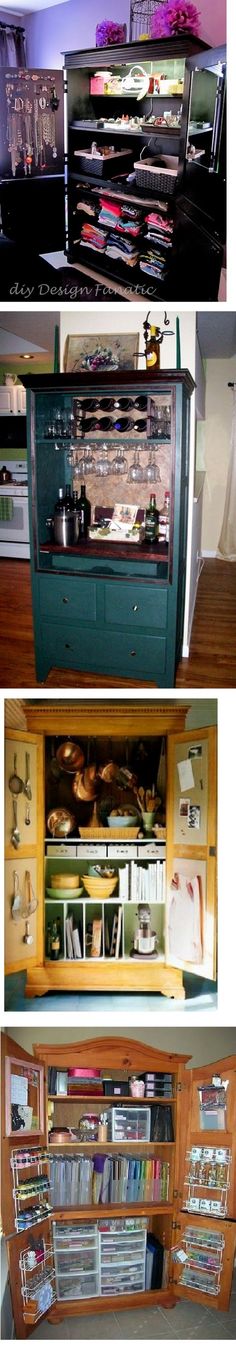 there are two pictures of the inside of a cabinet