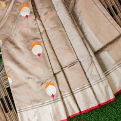 Wafer Brown Pure Silk Handwoven Chanderi Eknaliya Meena Saree - Khinkhwab Designer Handloom Unstitched Saree, Designer Handloom Paithani Silk Saree, Eid Semi-stitched Handloom Saree, Eid Tussar Silk Saree With Cutdana, Festive Pre-draped Saree In Cotton Silk With Traditional Patterns, Eid Handloom Saree, Chanderi Saree For Puja And Eid, Diwali Chanderi Saree In Traditional Drape, Designer Handloom Saree