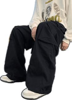 Baggy Full-length Cotton Cargo Jeans, Trendy Relaxed Fit Cotton Cargo Pants, Trendy Black Cotton Cargo Pants, Grunge Style Wide Leg Cotton Cargo Jeans, Baggy Cotton Cargo Jeans For Fall, Cotton Grunge Bottoms With Pockets, Black Punk Bottoms With Relaxed Fit, Hip Hop Cotton Cargo Jeans, Black Relaxed Fit Punk Bottoms