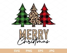 merry christmas trees with leopard print on the bottom, and plaid pattern in the middle