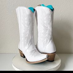 New Lane Boots Off The Record Midi Cowboy Boots Womens Size 7.5 White. Western White Boots With Stacked Heel, White Mid-calf Boots With Stacked Heel And Pointed Toe, Fitted White Mid-calf Boots With Reinforced Heel, Western Style White Ankle Boots, Western White Heeled Boots Wide Calf, White Western Heeled Boots With Wide Calf, White Western Heeled Boots For Wide Calves, White Western Wide Calf Heeled Boots, White Western Boots With Low Heel