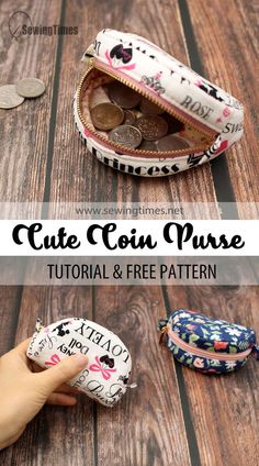 the coin purse is made from fabric and has coins in it, as well as other items