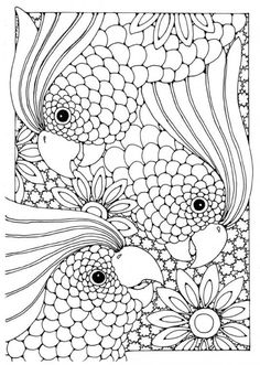 a coloring page with flowers and fish