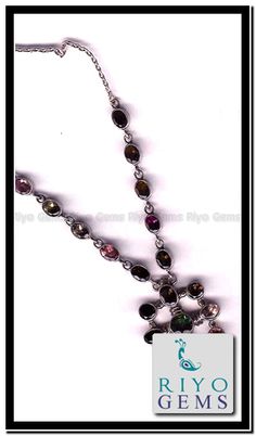 Tourmaline Silver Necklace Gemstone Watermelon Tri Color pink Tourmaline Silver Jewelry by Riyo Gems http://www.riyogems.com