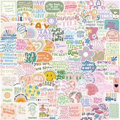 an assortment of stickers with words on them