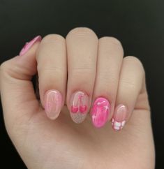 Pink Themed Nails, Nails With Words, Bouquet Nails, Pink Tip Nails, Hello Nails, Hippie Nails